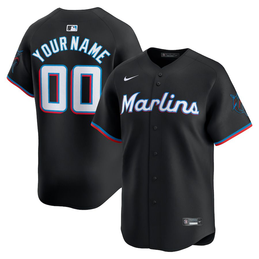 Men Miami Marlins Nike Black Alternate Limited Custom MLB Jersey